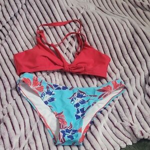 Cupshe Red and Blue Floral Bikini Set